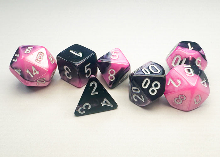 chessex pink black white 7 dice set