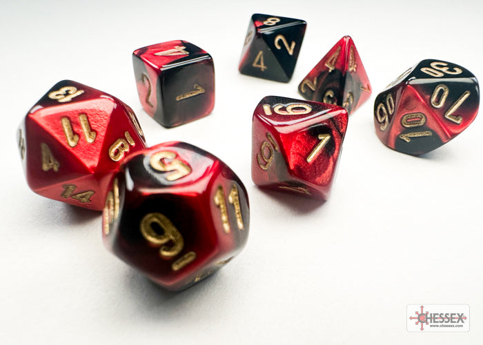 chessex rpg 7 dice set red black gold