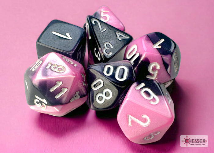 chessex mini polyhedral pink black white dice set