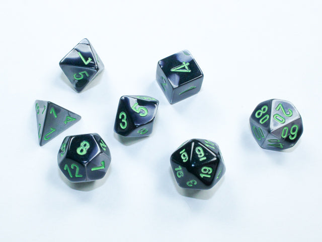 chessex mini polyhedral grey black green dice set