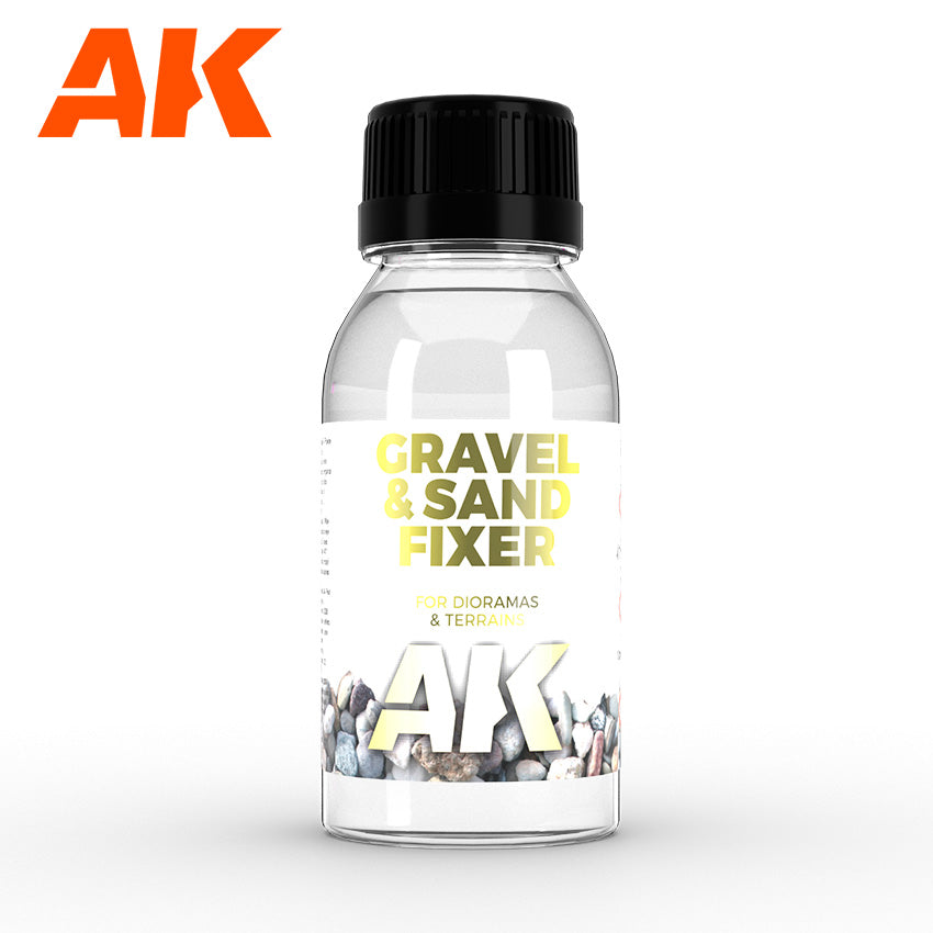 AK-Interactive adhesive Gravel & Sand Fixer model mini hobby supply accessory for painting and weathering scale models and dioramas as well as terrain and scenery