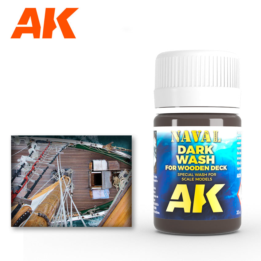 Naval Dark Wash For Wood Decks - Enamel Wash by AK-Interactive