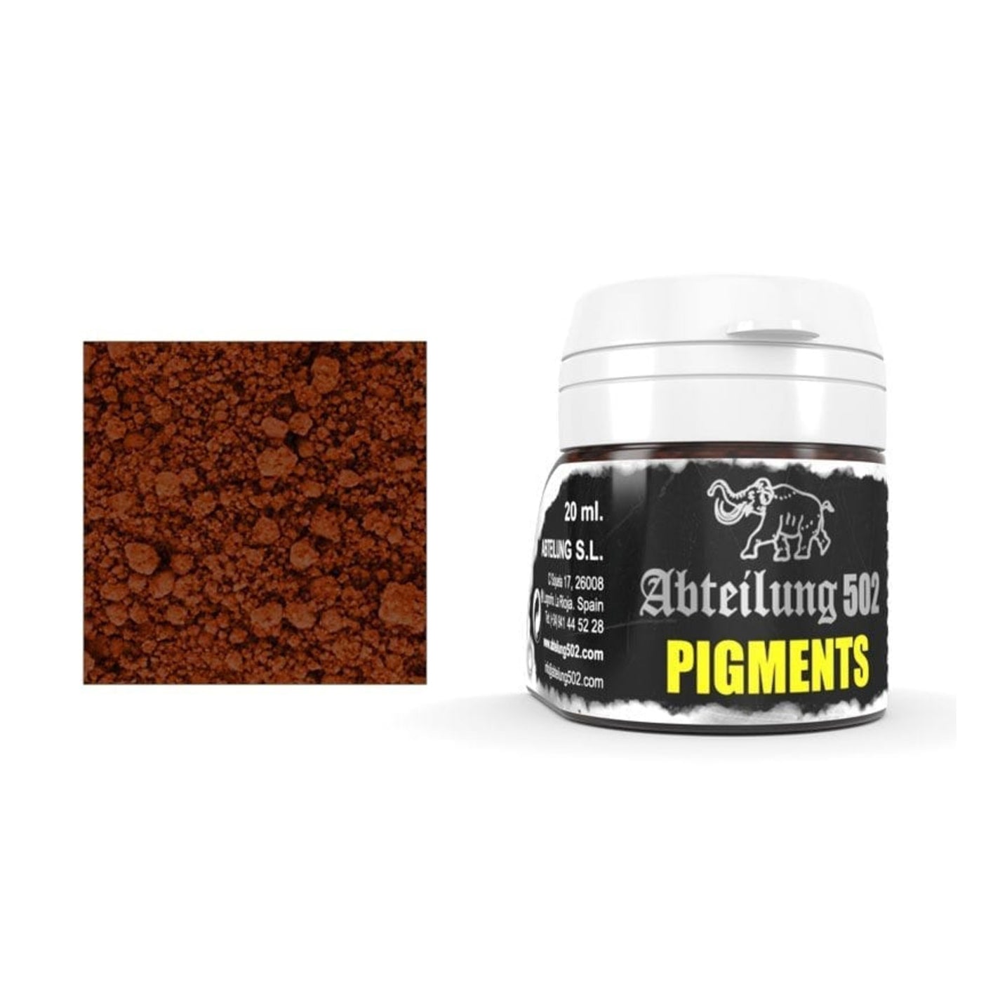 Jar of Abteilung 502 Pigments with a color swatch on a white background