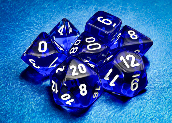 chessex blue white polyhedral 7 dice set