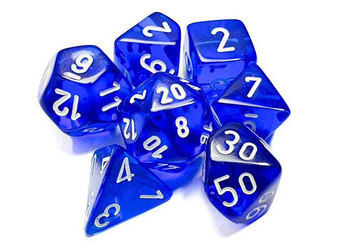 Chessex RPG Dice Sets: Translucent Polyhedral Blue/White 7-Die Set