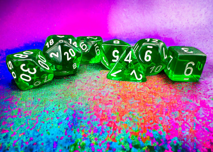 Chessex RPG Dice Sets: Translucent Polyhedral Green/White 7-Die Set
