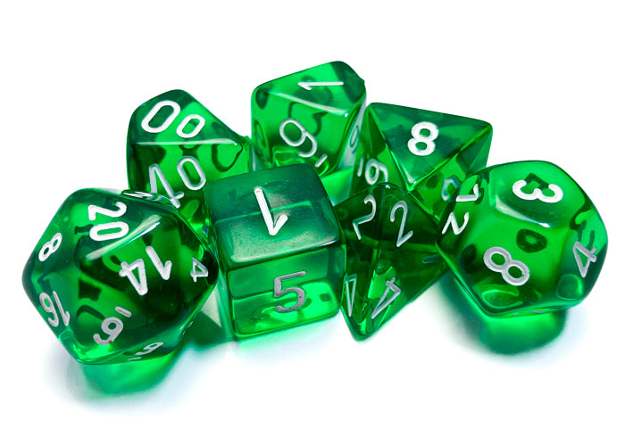 chessex polyhedral translucent 7 dice set green white