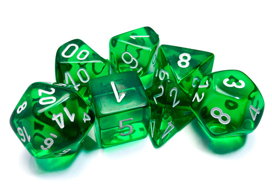 chessex polyhedral translucent 7 dice set green white