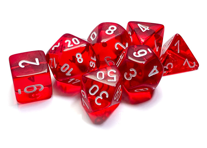 chessex polyhedral translucent 7 dice set red white