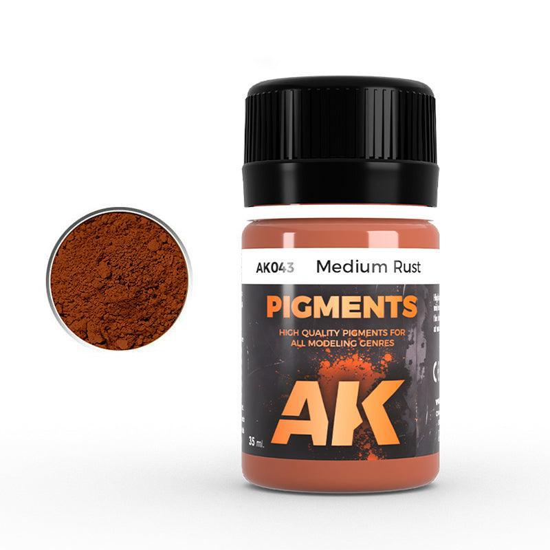 Bottle of AK Pigments Medium Rust on a white background