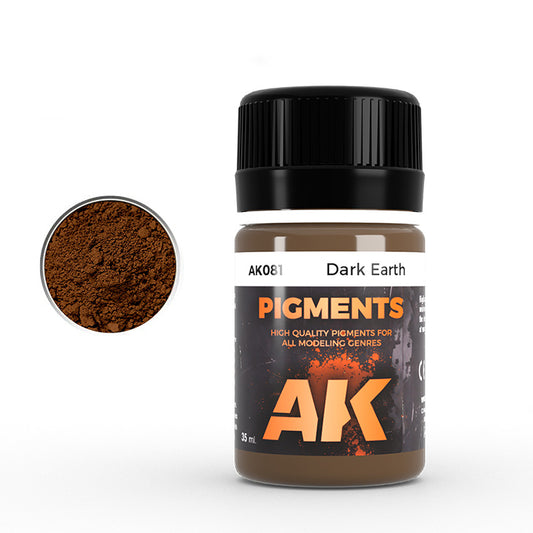 Bottle of AK Pigments Dark Earth on a white background