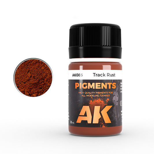 Bottle of AK Pigments Track Rust on a white background
