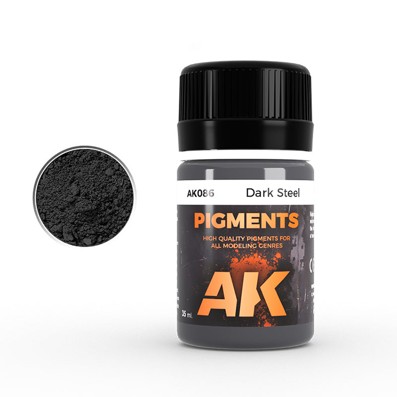 Bottle of AK Pigments Dark Steel on a white background