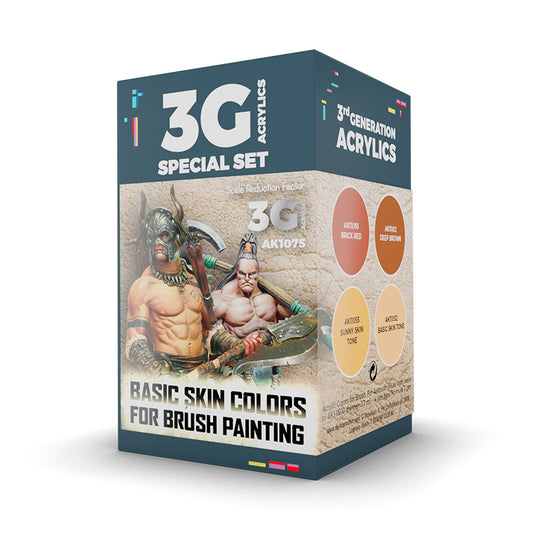 Box of 3G acrylics special set for brush painting with warrior figures on a white background