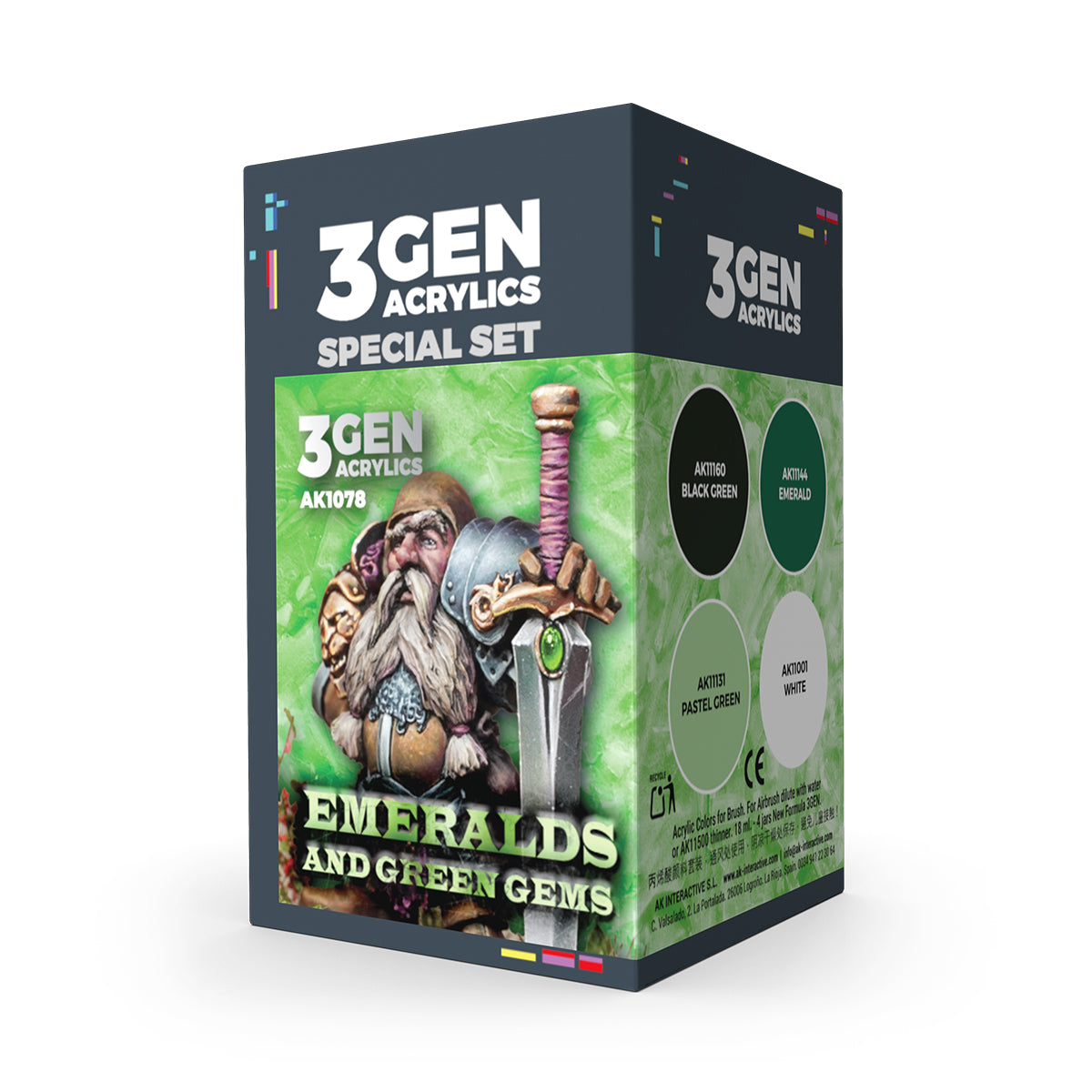 3Gen Acrylics 'Emeralds and Green Gems' special set packaging on a white background