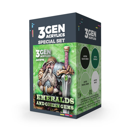 3Gen Acrylics 'Emeralds and Green Gems' special set packaging on a white background