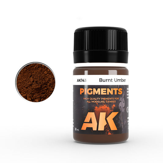 Bottle of AK Pigments Burnt Umber on a white background